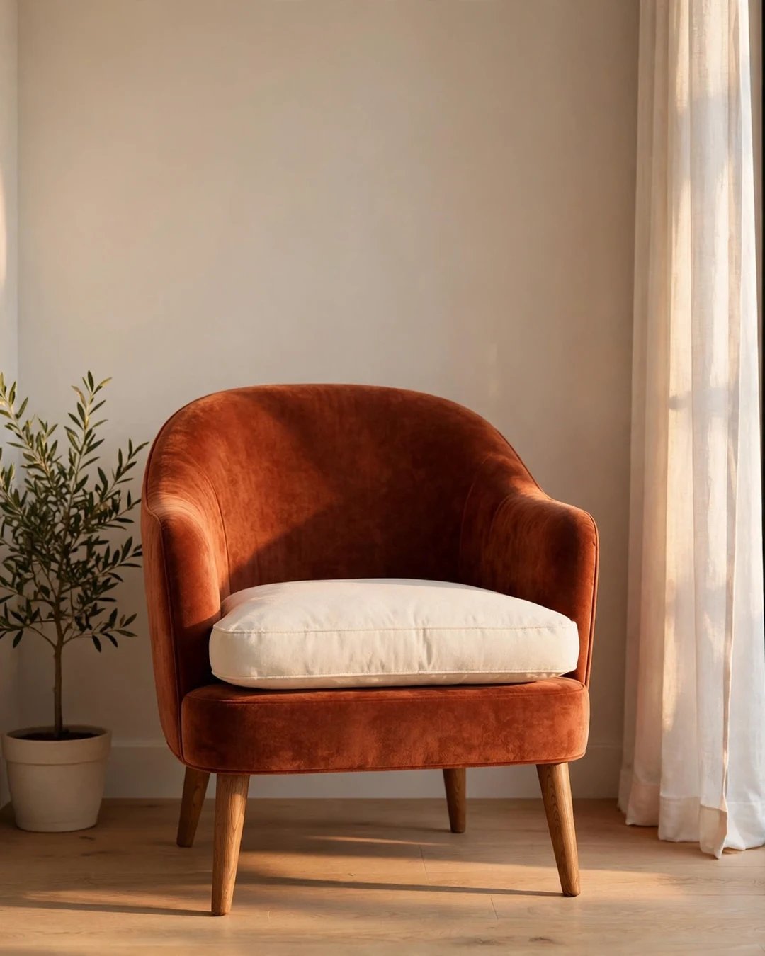 Place a Rust Velvet Accent Chair