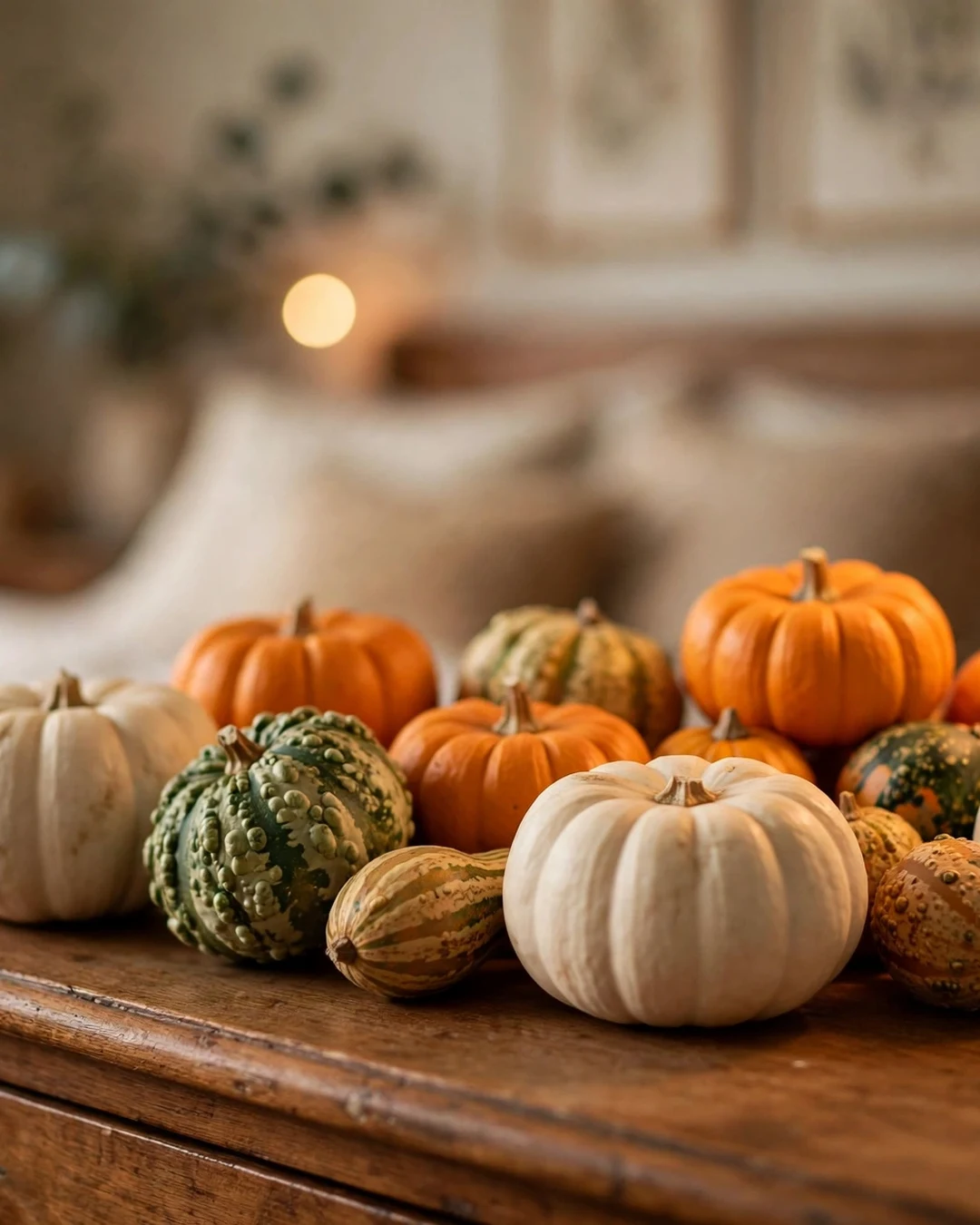 Display Mini Pumpkins on the Dresser
