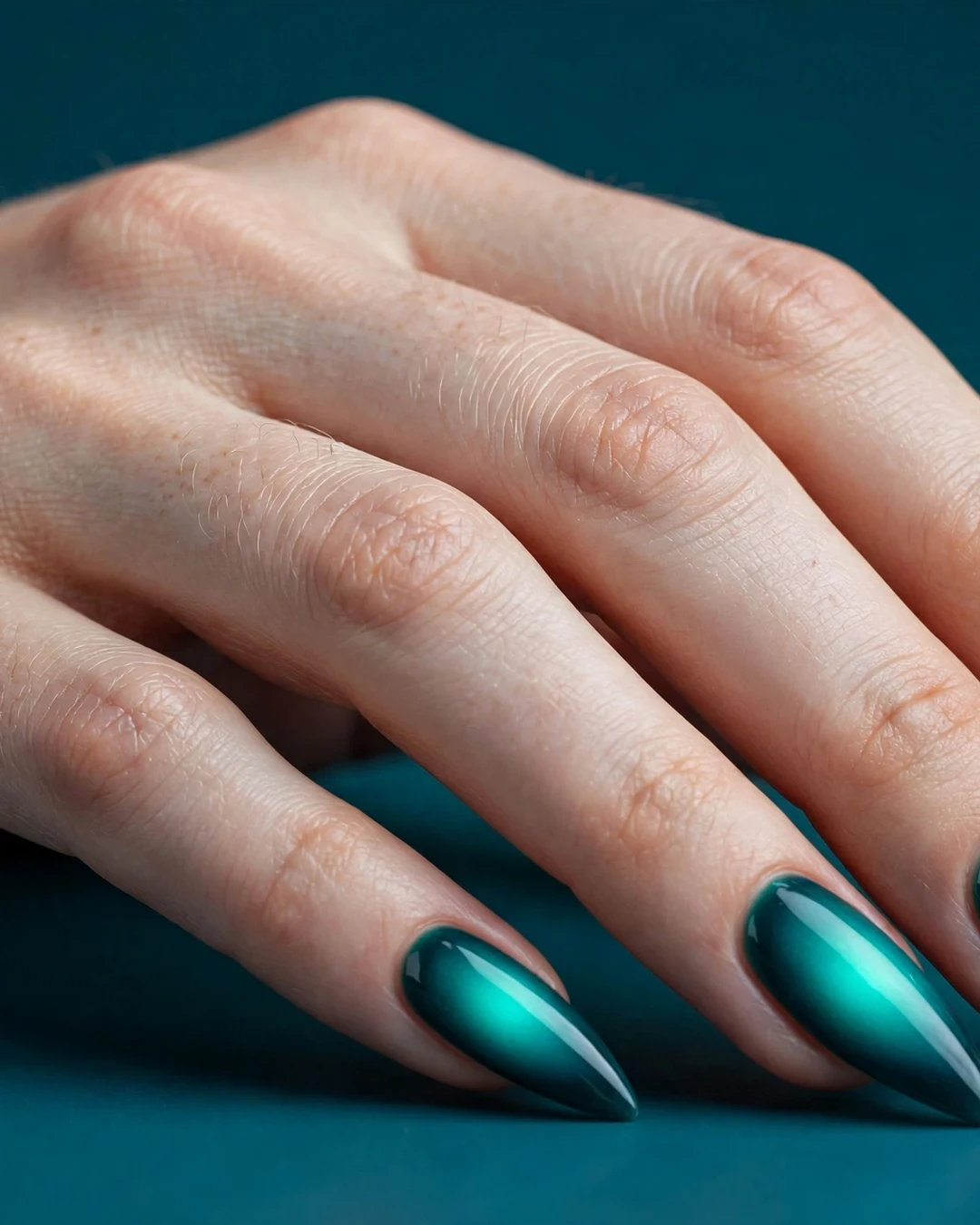 Deep Teal Aura Nails