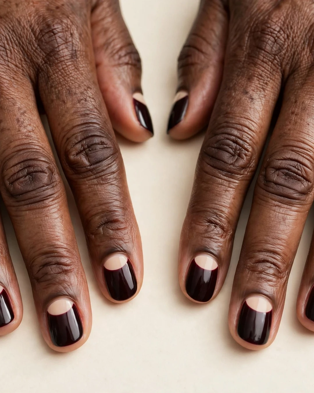 Black Cherry Half-Moon Nails