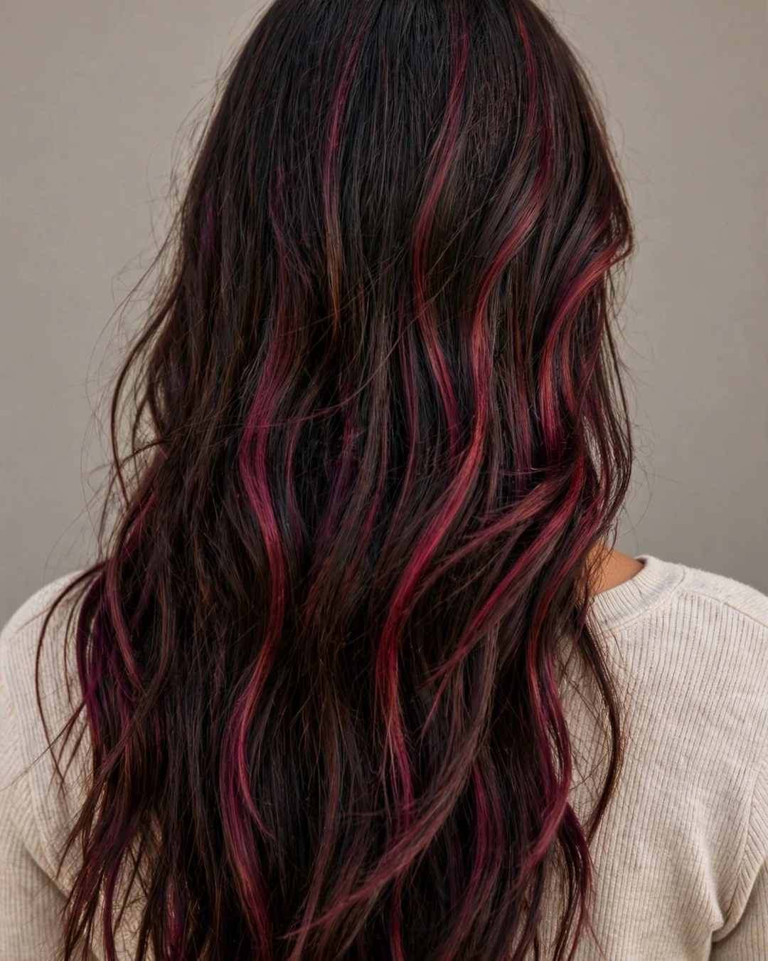 Burgundy Balayage on Dark Brown