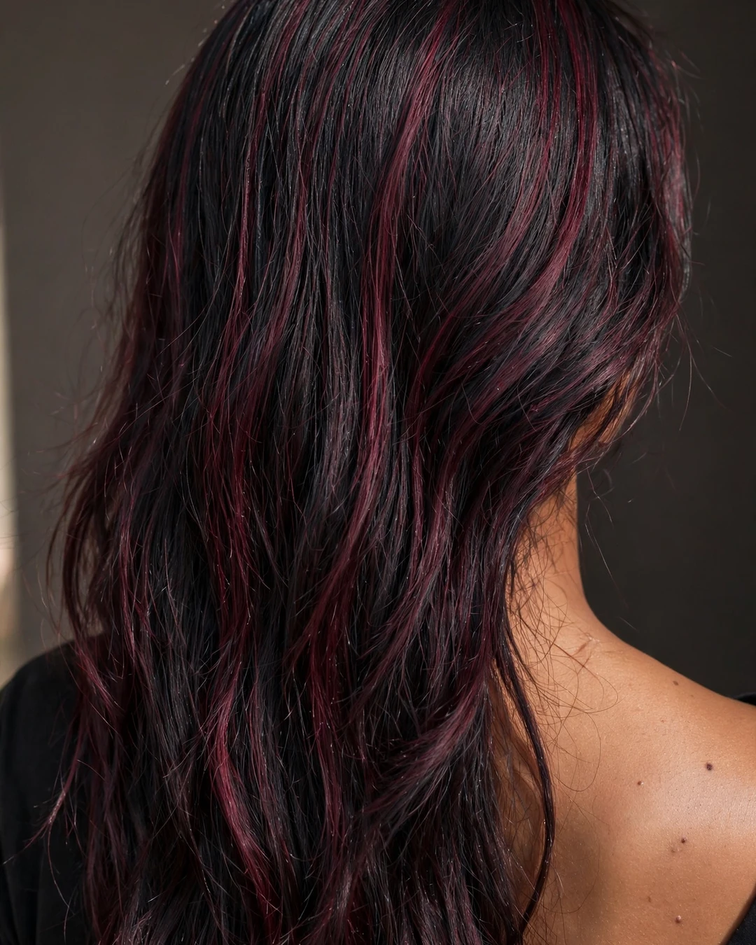 Burgundy Highlights on Black Hair