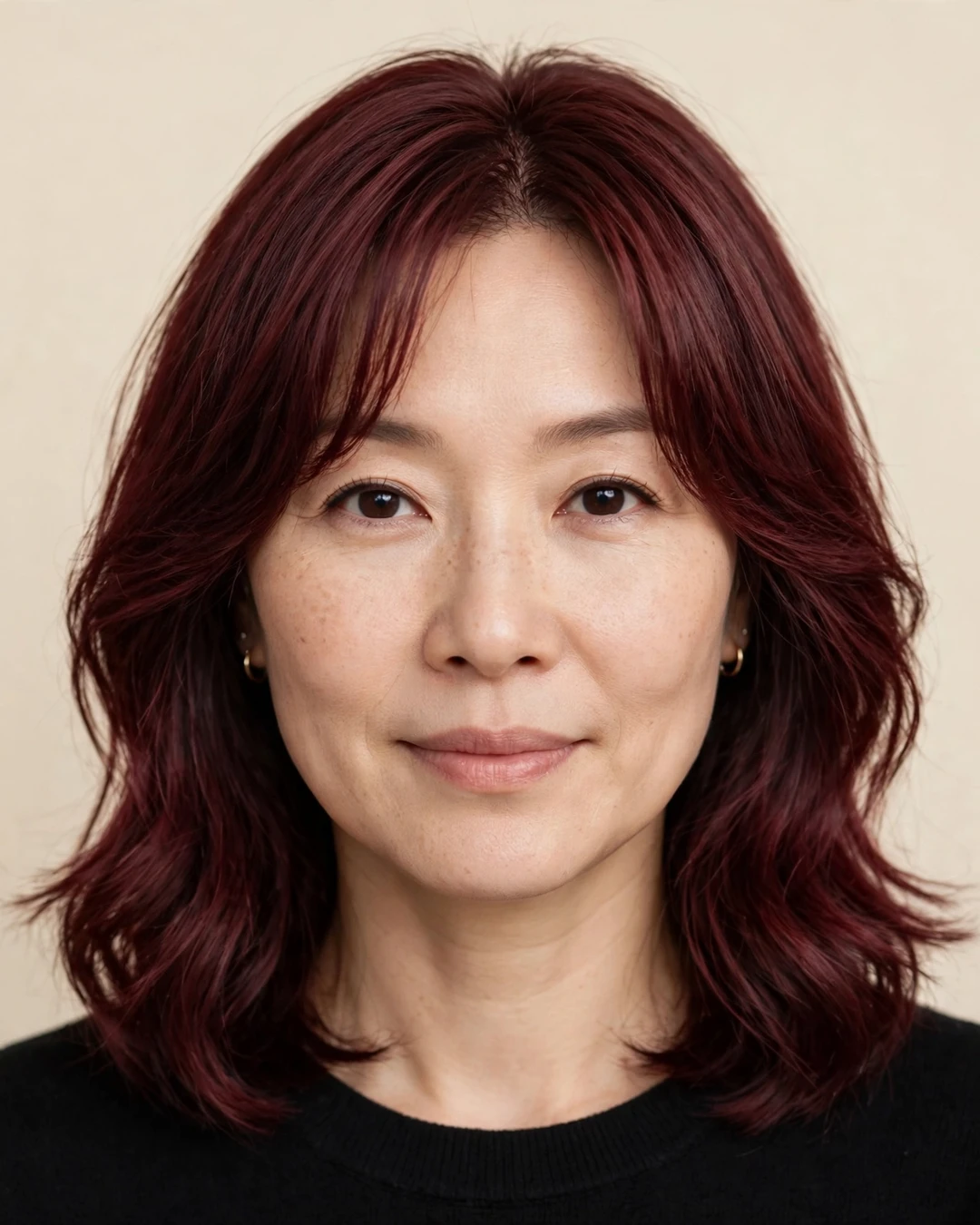 Burgundy Lob with Curtain Bangs