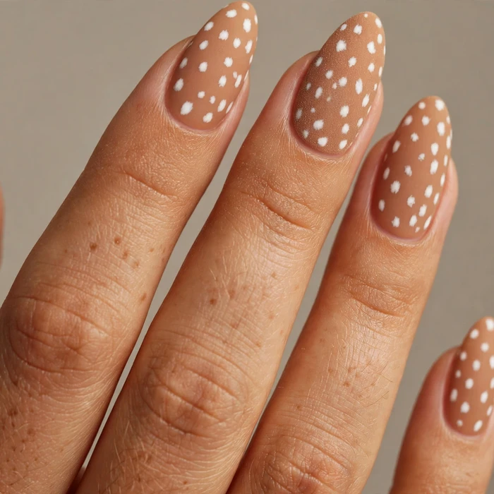 Matte Nude Nails with White Spots