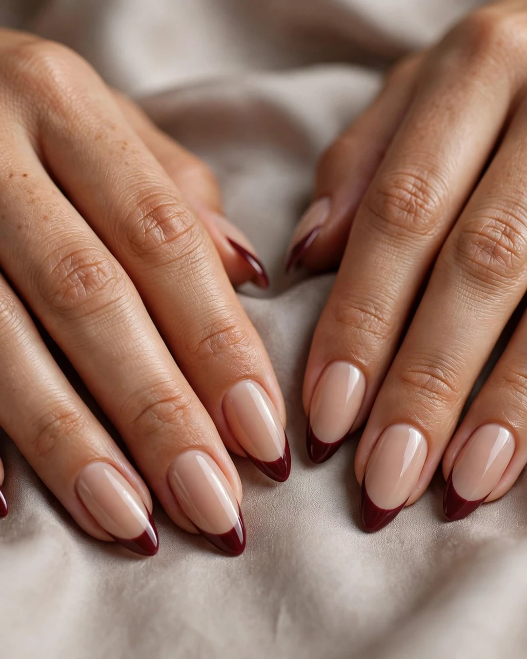 Burgundy Tips on Nude Base