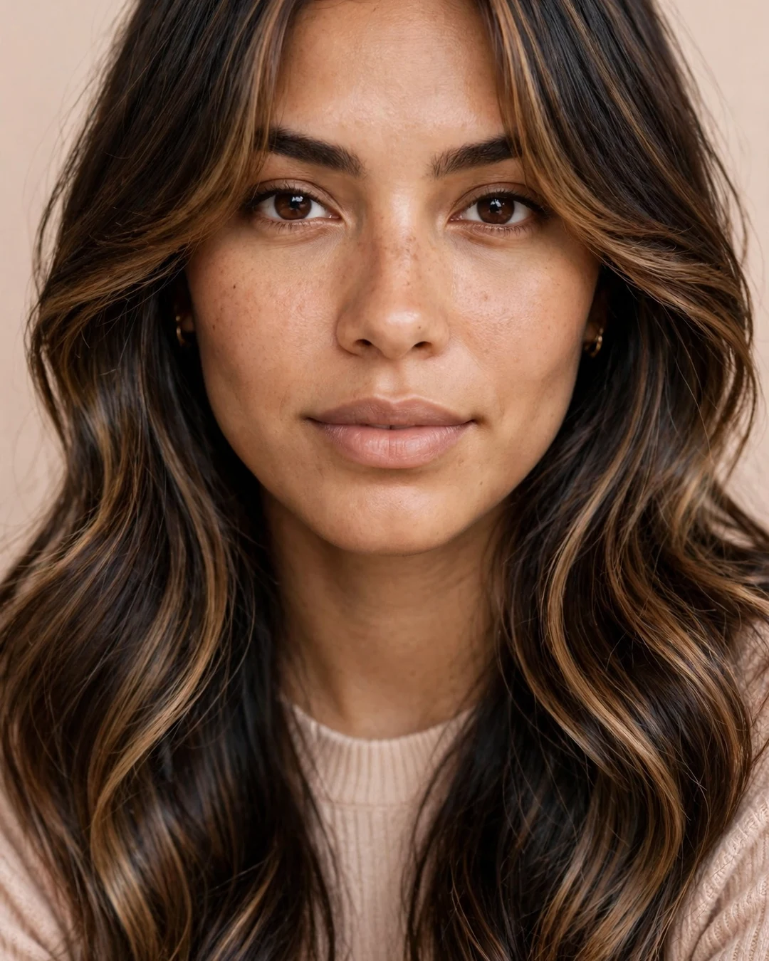 Caramel Balayage with Curtain Bangs