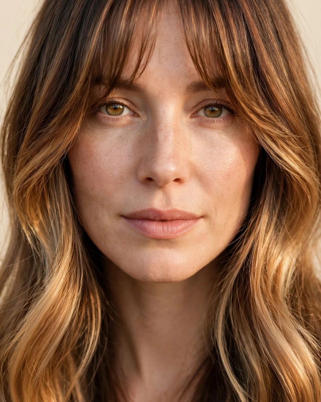Curtain Bangs with Caramel Balayage