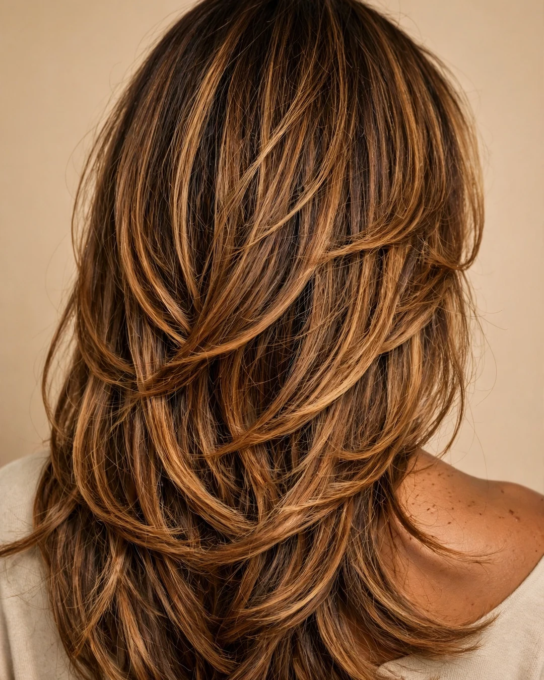 Toasted Caramel Balayage on Long Layers