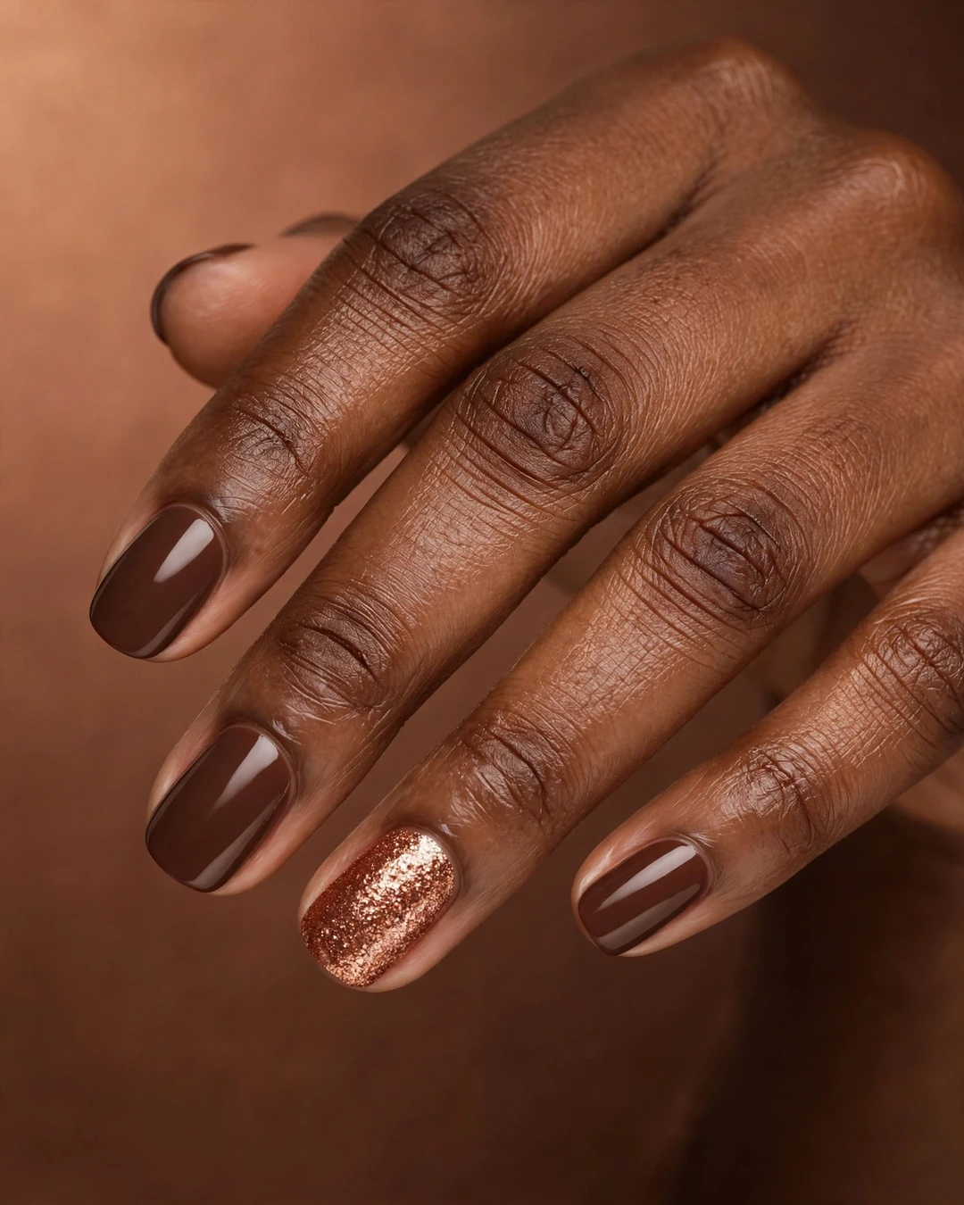 Copper Glitter Accent Nail