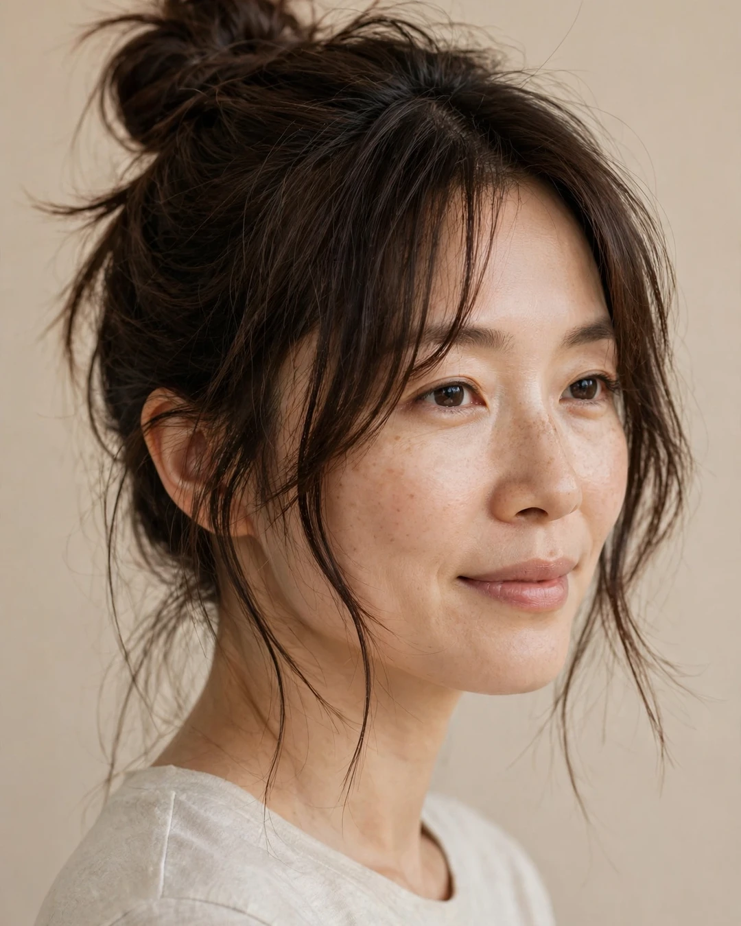Curtain Bangs with a Top Knot