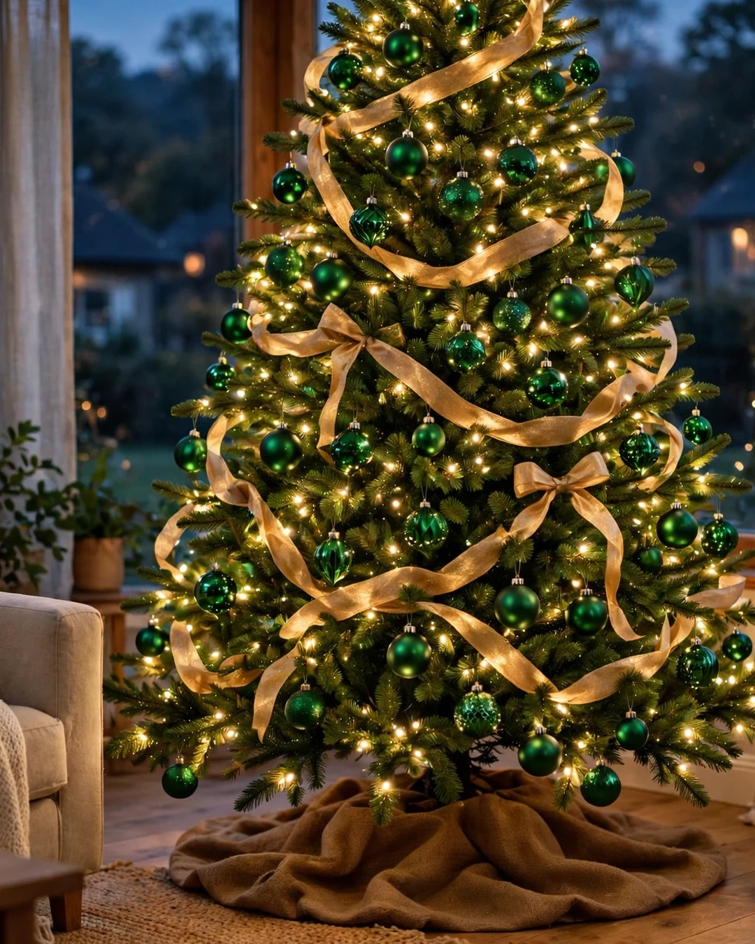 Warm Brown and Emerald Christmas Tree