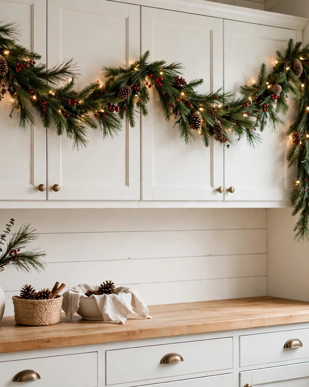 Christmas Kitchen Decor Garland Over the Cabinets