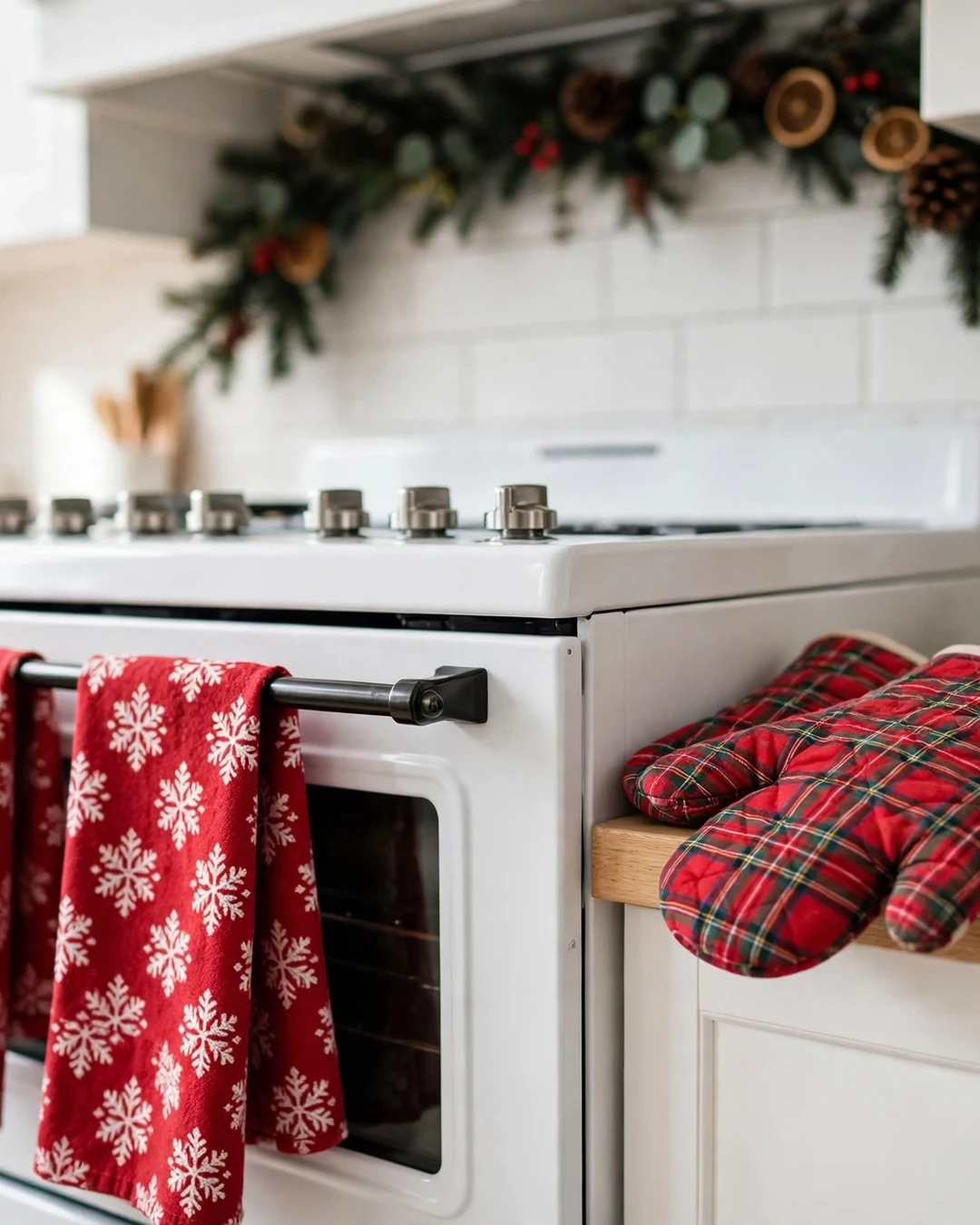Swap in Christmas Dish Towels and Oven Mitts