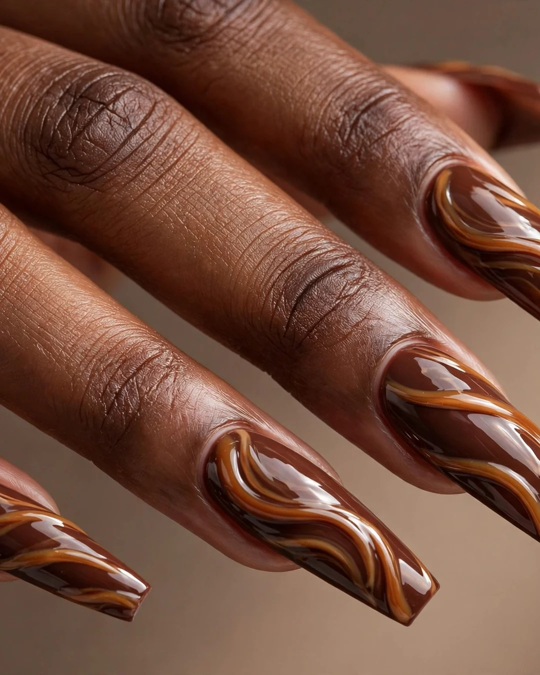 Caramel Drizzle Coffin Nails
