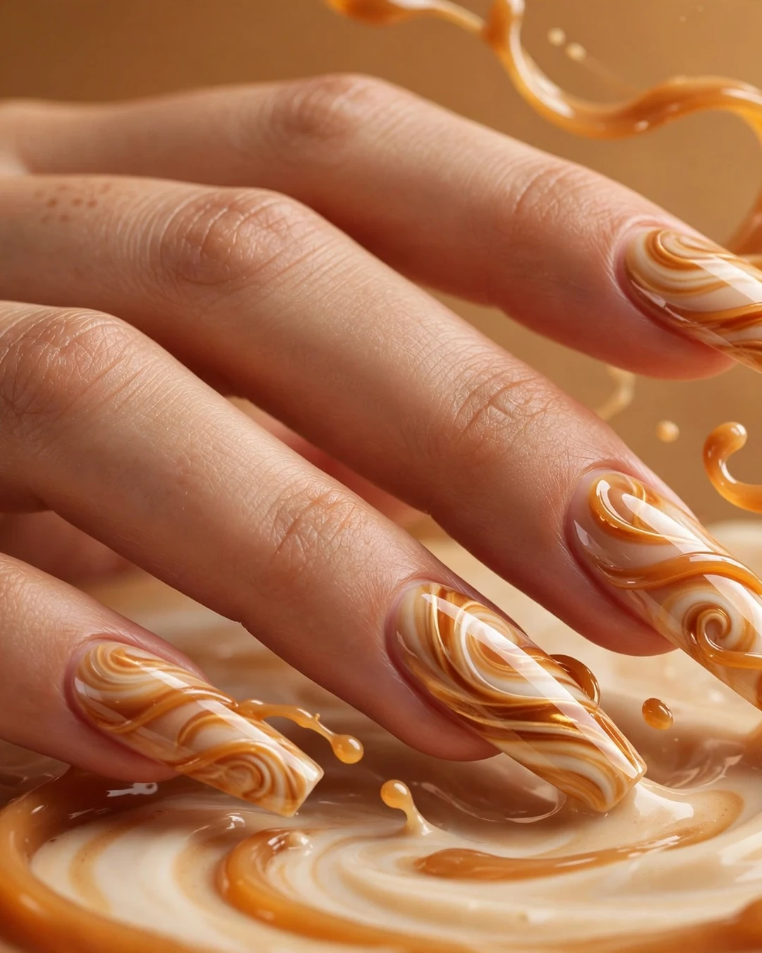 Toffee Swirl Ballerina Nails