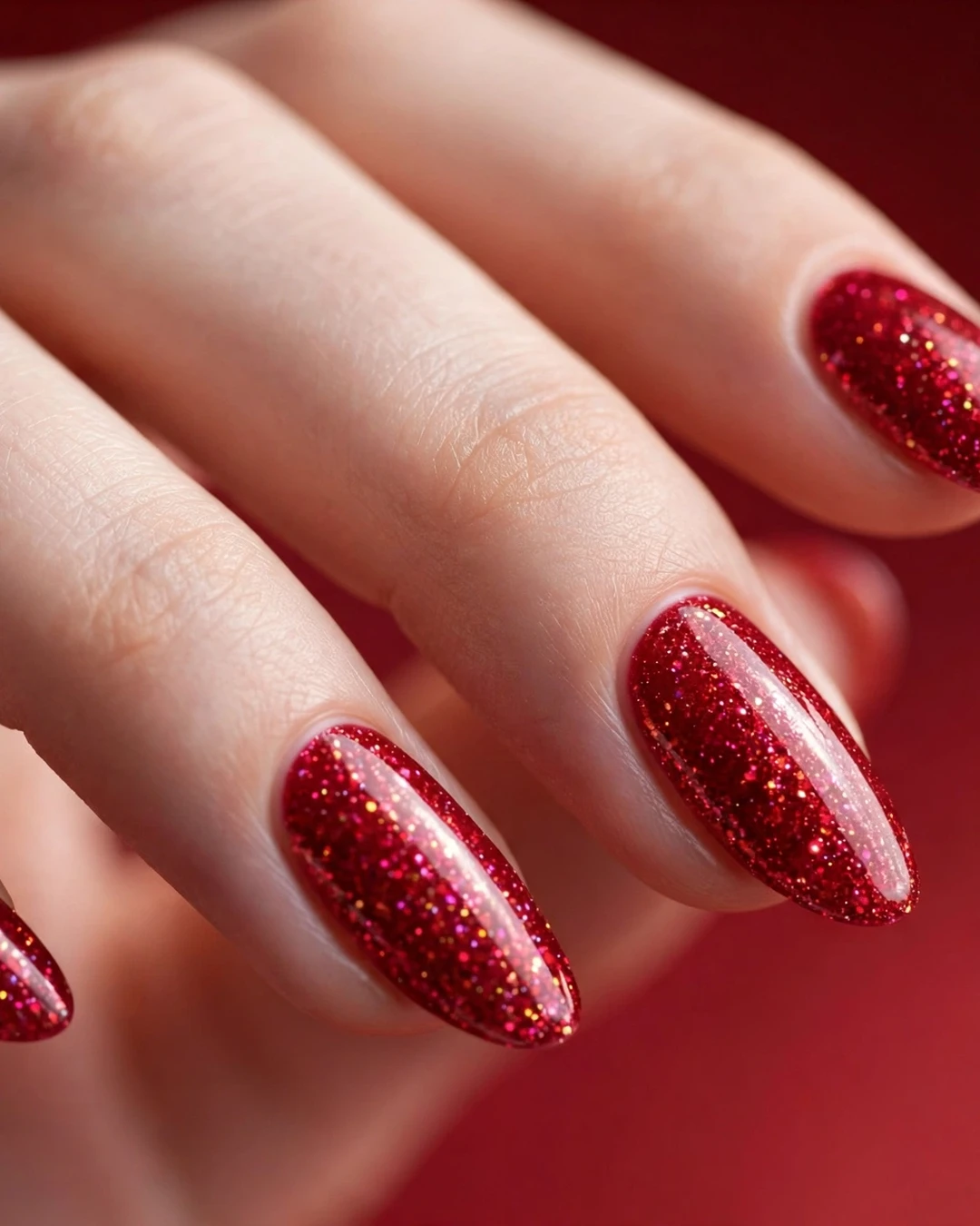 Ruby Red Sparkle Christmas Nails