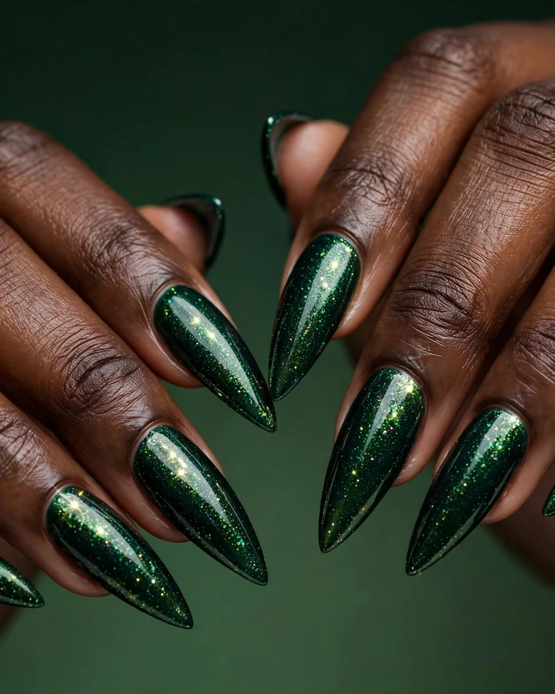 Deep Emerald Shimmer Christmas Nails
