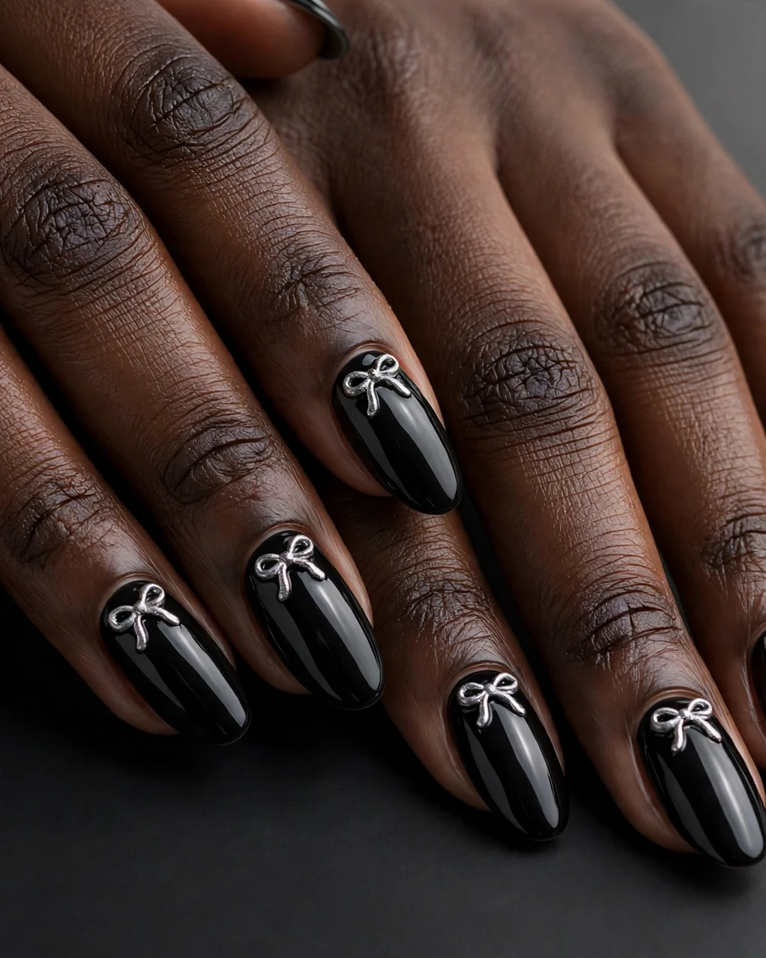 Chrome Bow Christmas Nails