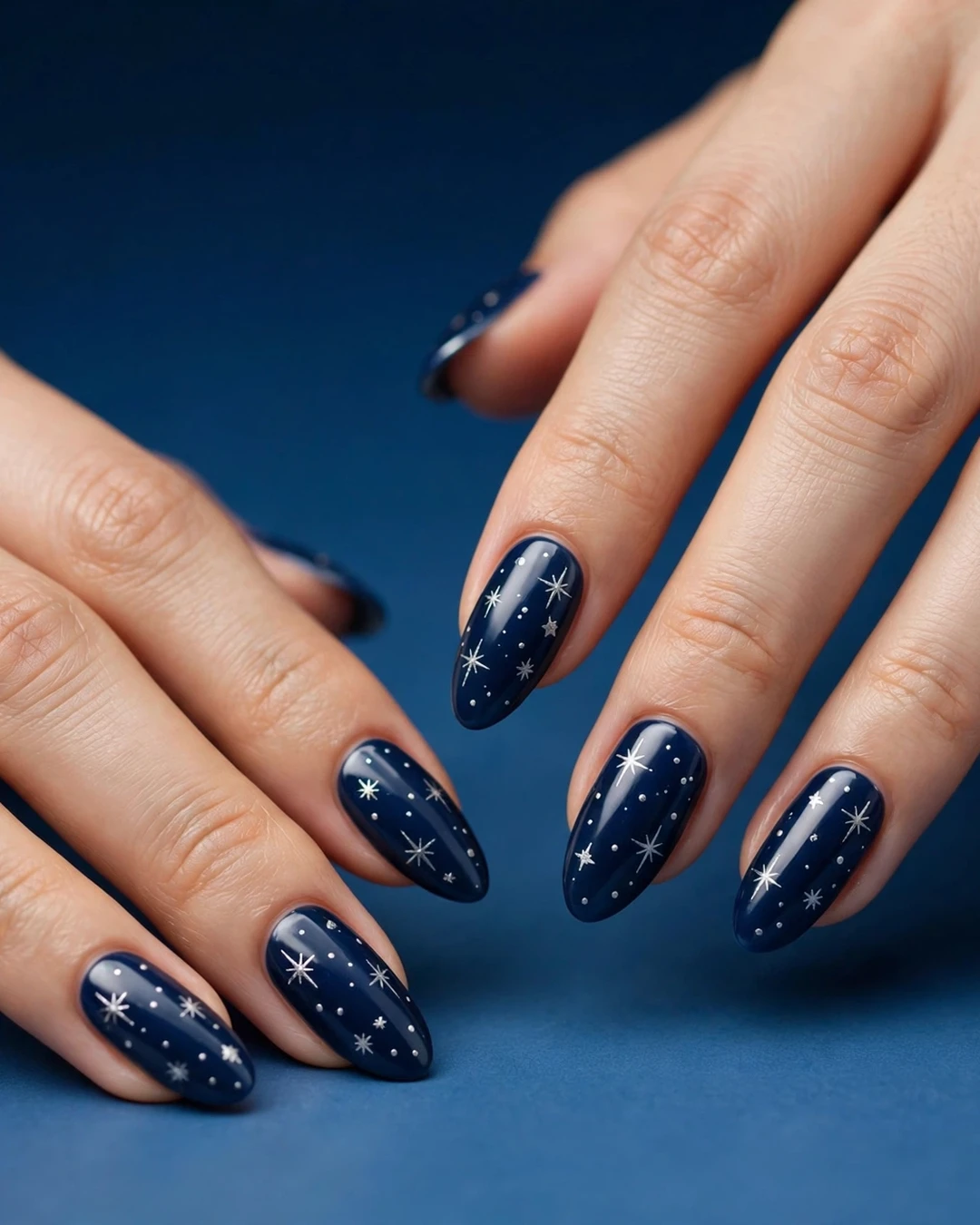 Midnight Blue Star Christmas Nails
