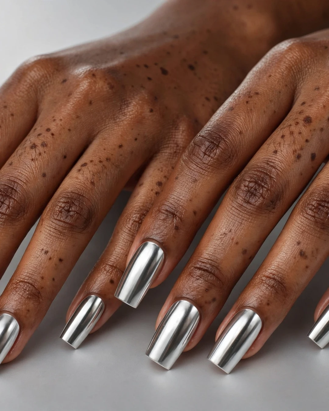 Metallic Silver Chrome Christmas Nails