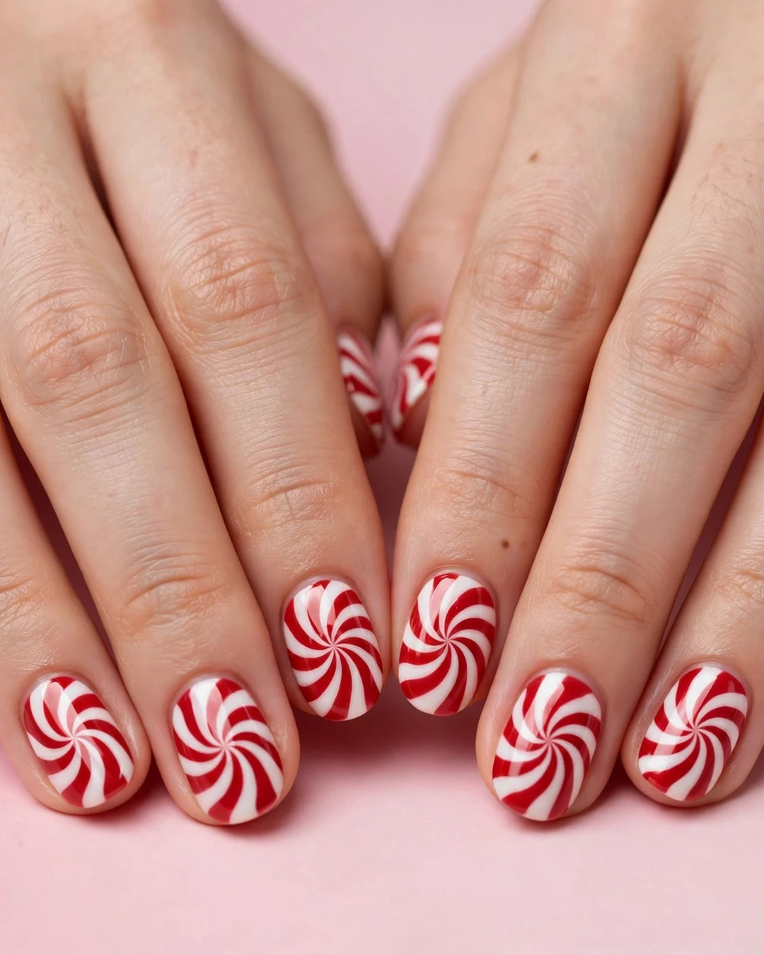 Peppermint Swirl Christmas Nails