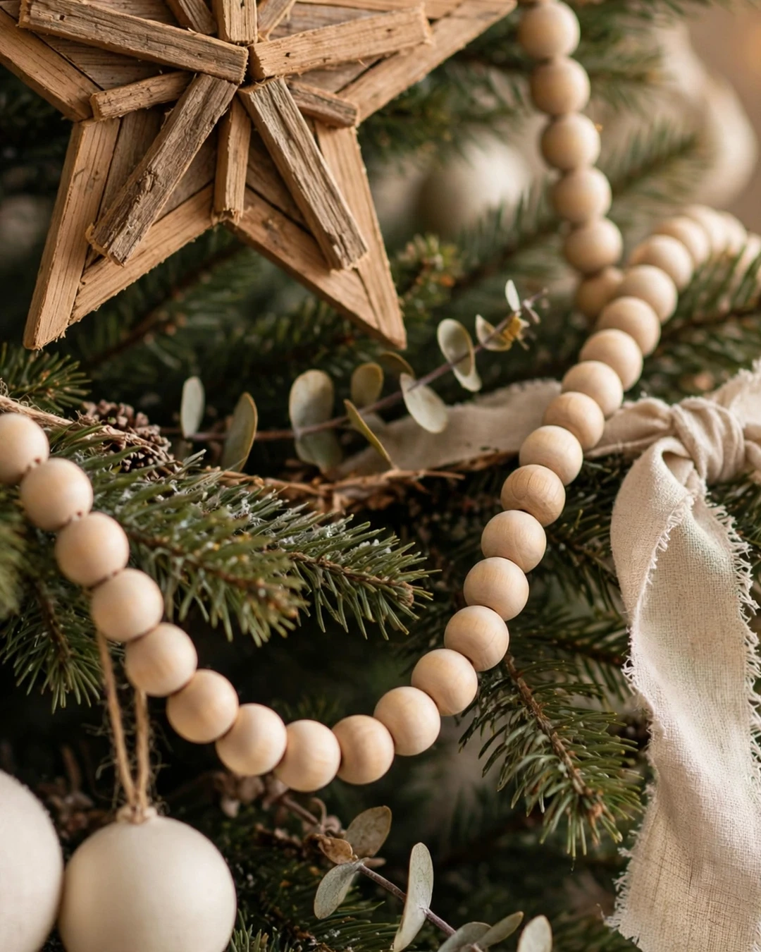 Wooden Bead Garland Farmhouse Tree