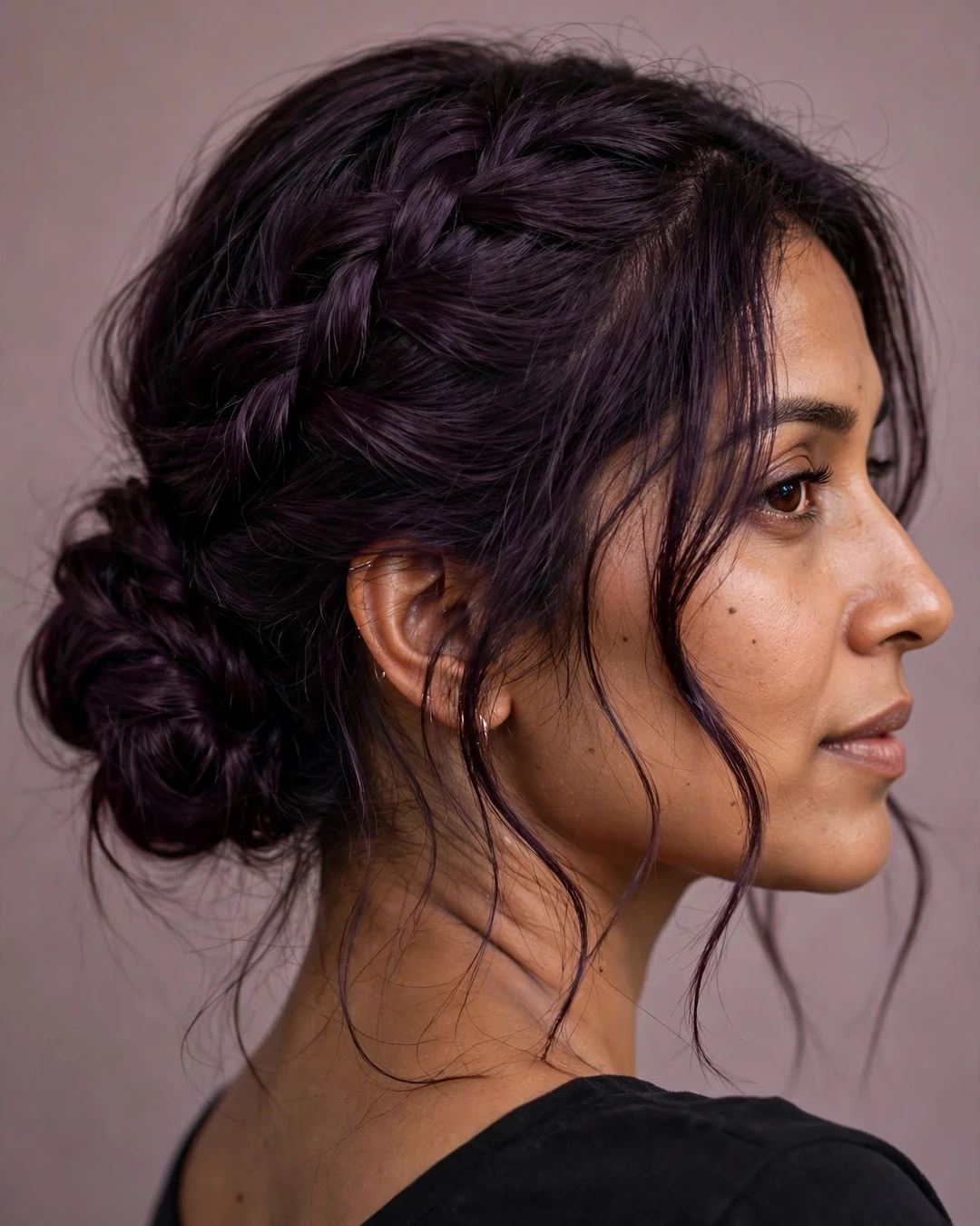 Dark Plum Braided Updo