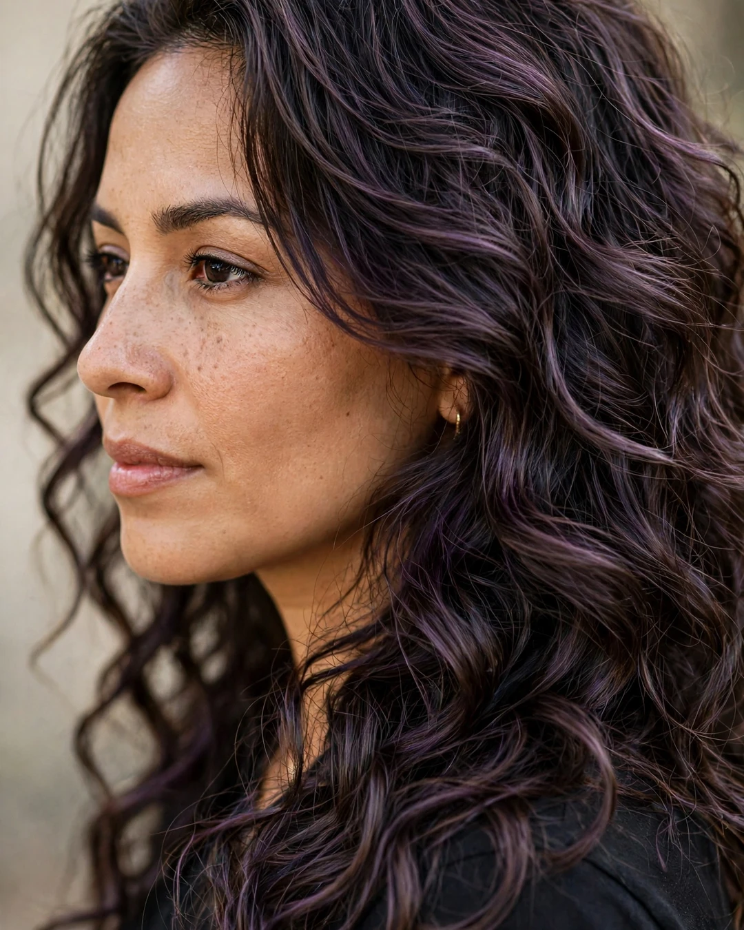 Plum Highlights on Dark Brown Hair