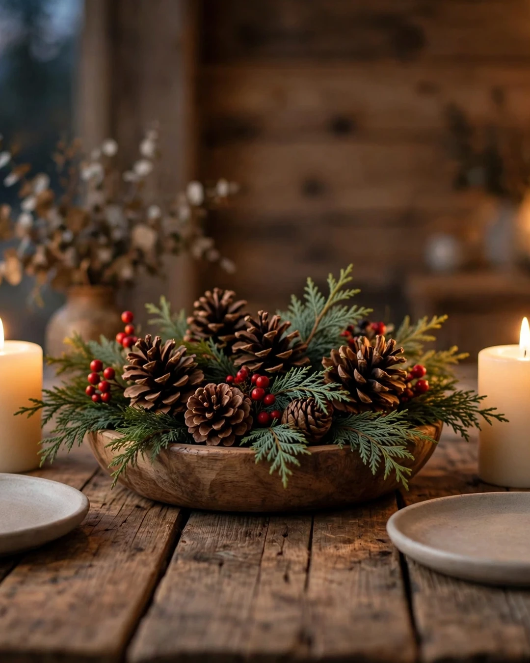 Pinecone and Evergreen Centerpiece