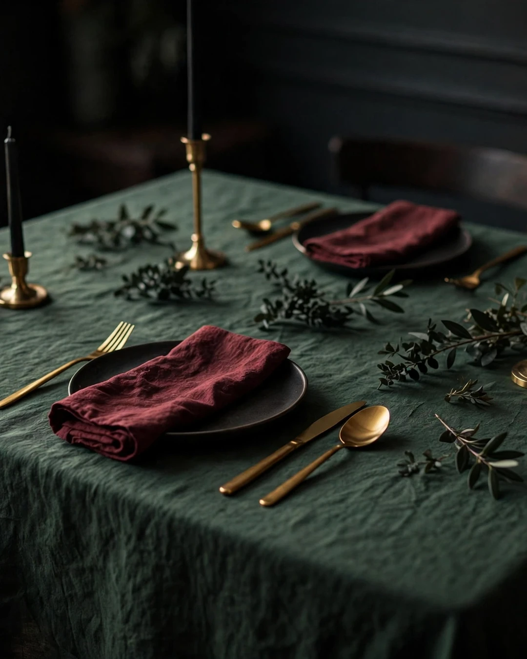 Burgundy and Gold Moody Christmas Table