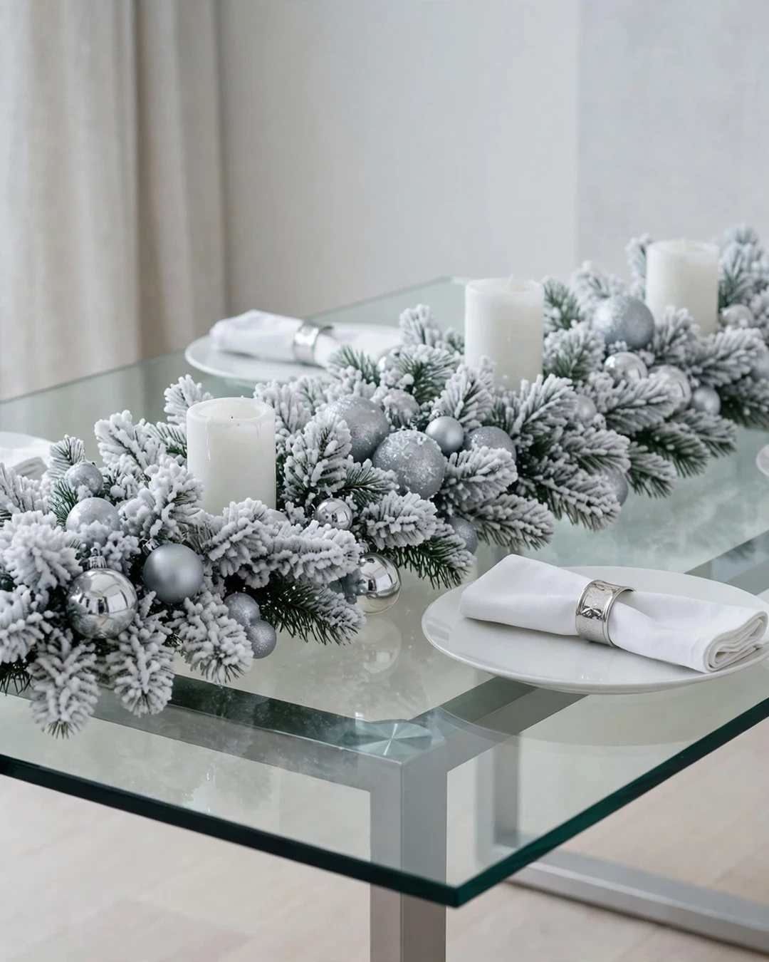 Flocked Snowy Garland Table