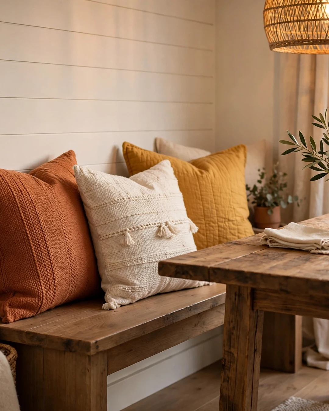 Pile Cozy Pillows on Dining Benches
