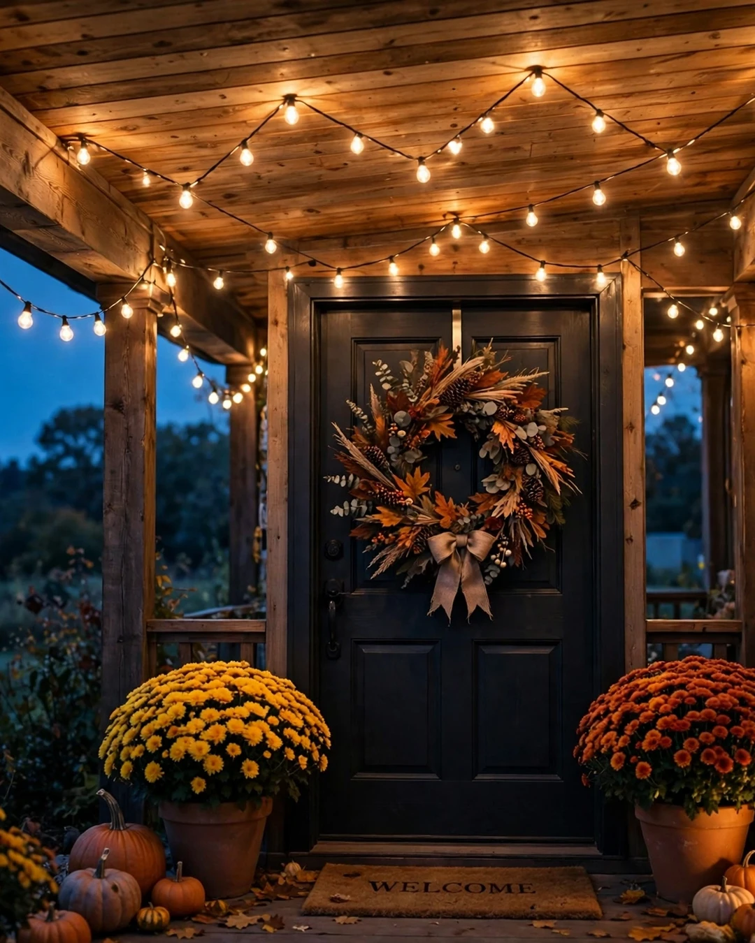 String Warm Lights Across the Porch Ceiling