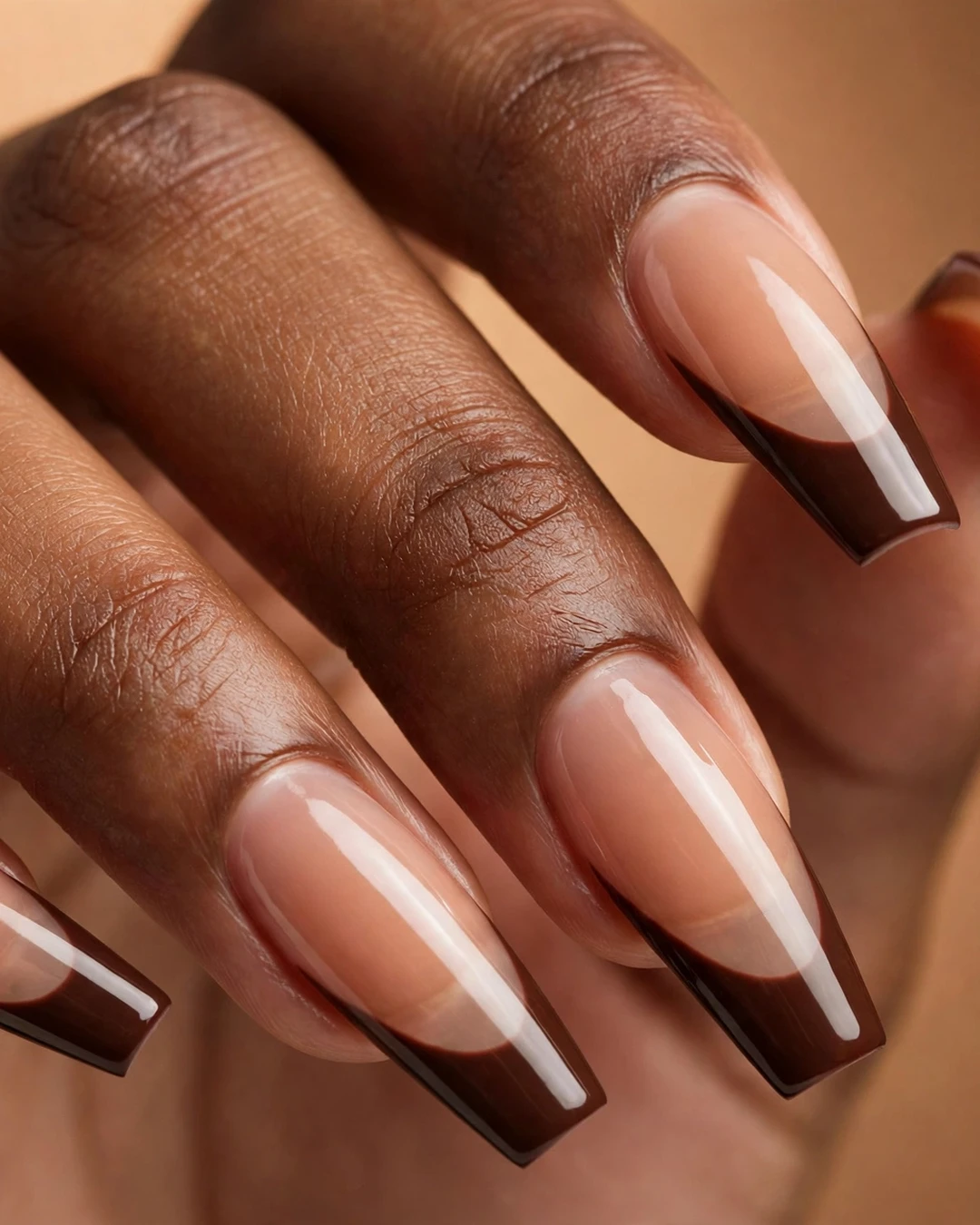 Chocolate Brown Fall French Tip Nails