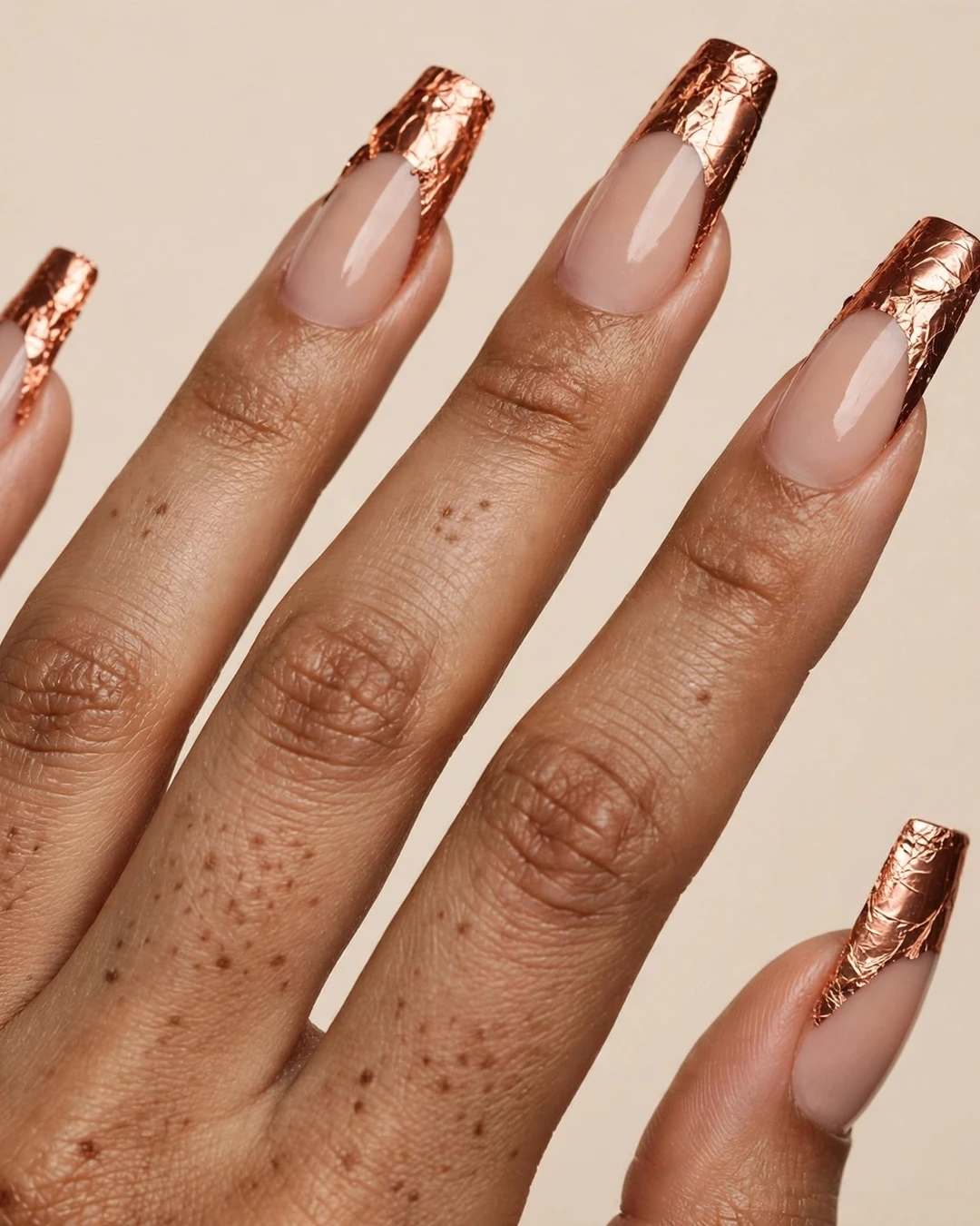 Copper Foil Fall French Tip Nails