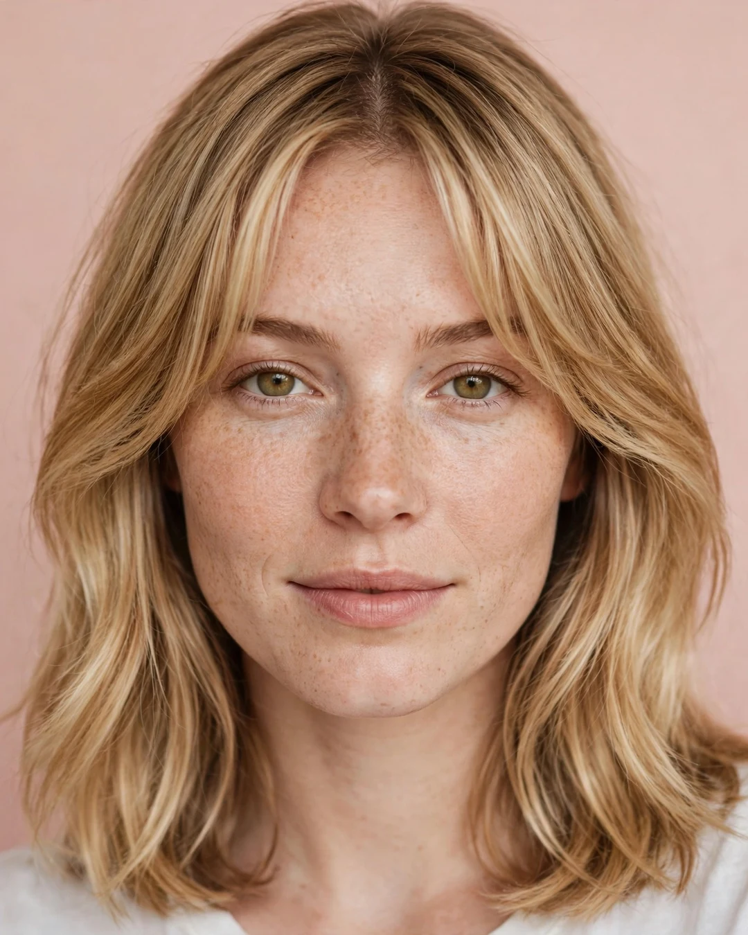 Honey Blonde with Curtain Bangs