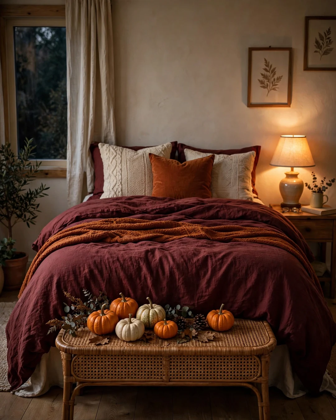 Burgundy Bedding With Pumpkin Accents
