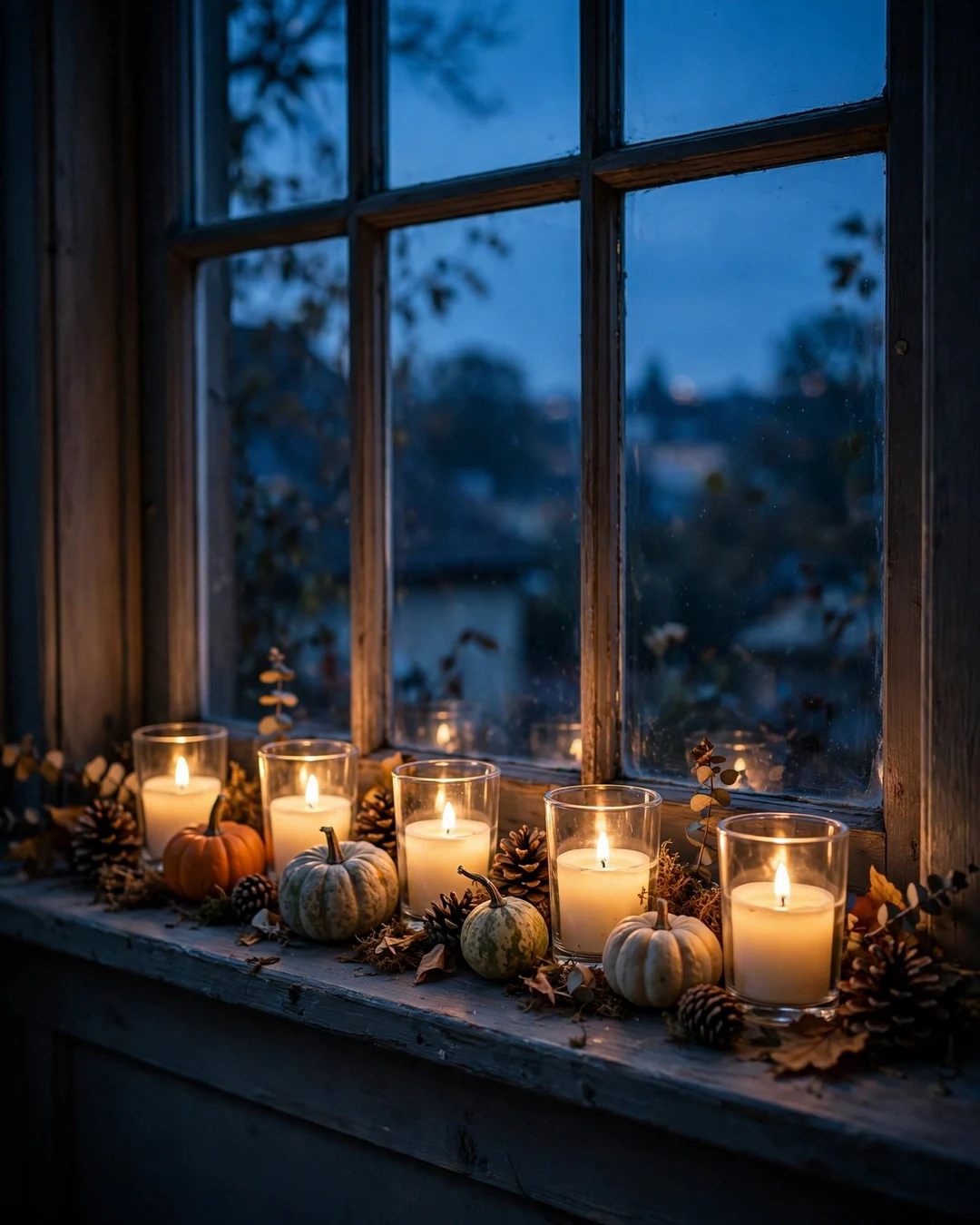LED Candles Along the Window Sill