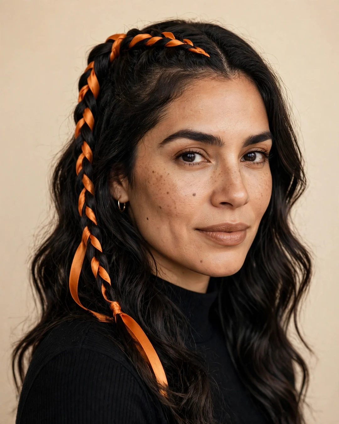 Half-Up Braid With Orange Ribbon