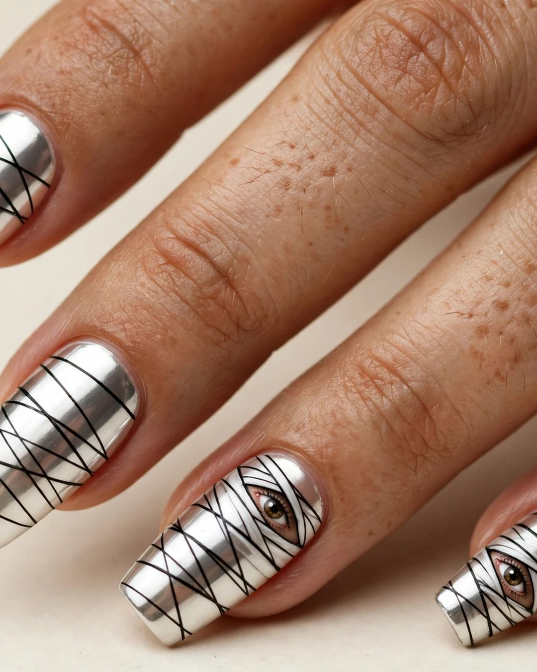 White Chrome Mummy Nails