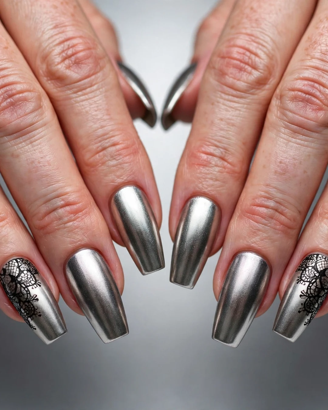 Silver Chrome Lace Nails