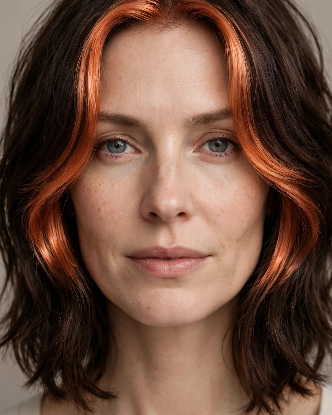 Copper Money Piece on a Brunette Lob