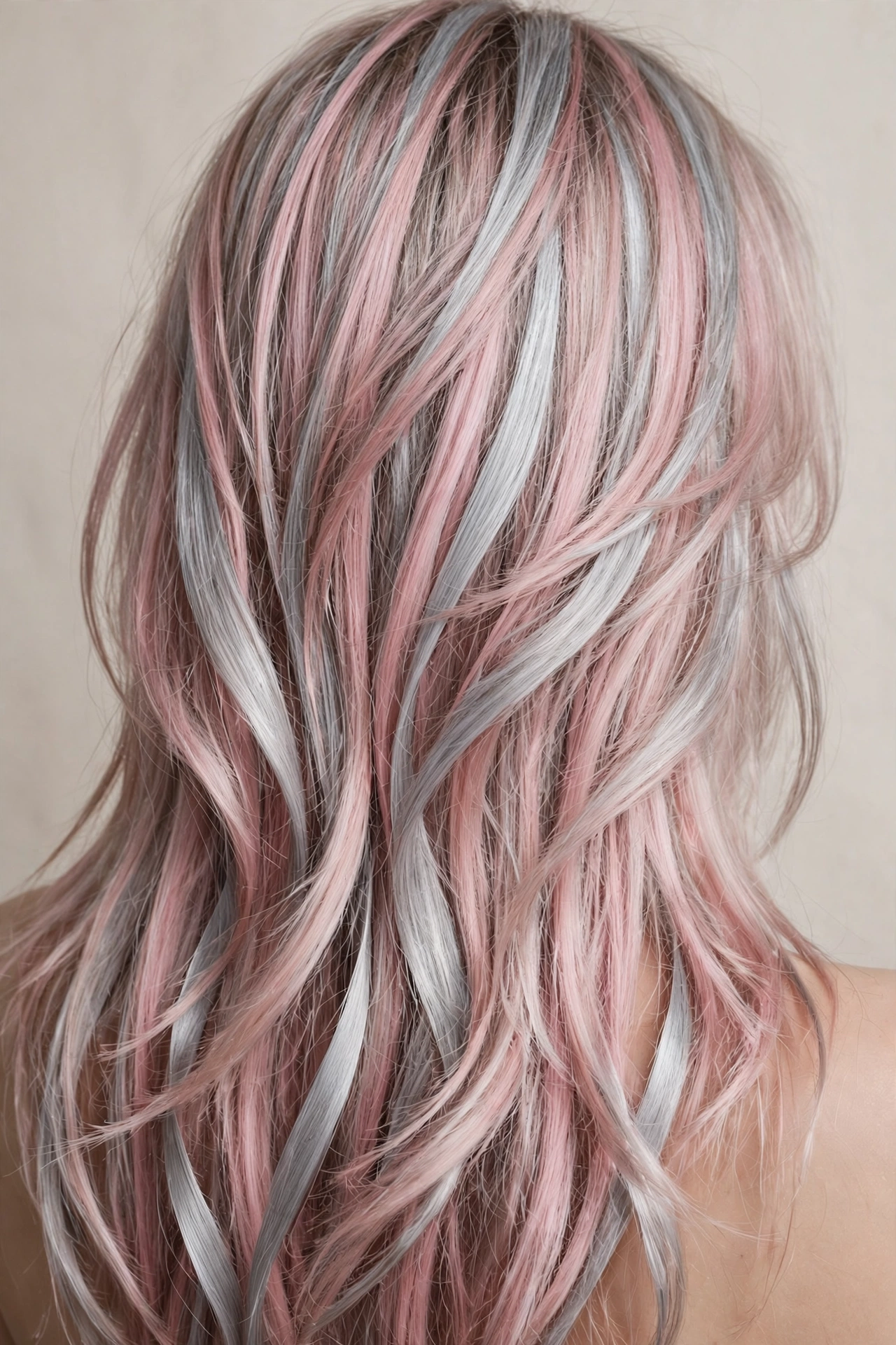 Silver Balayage Ribbons Through Long Layers
