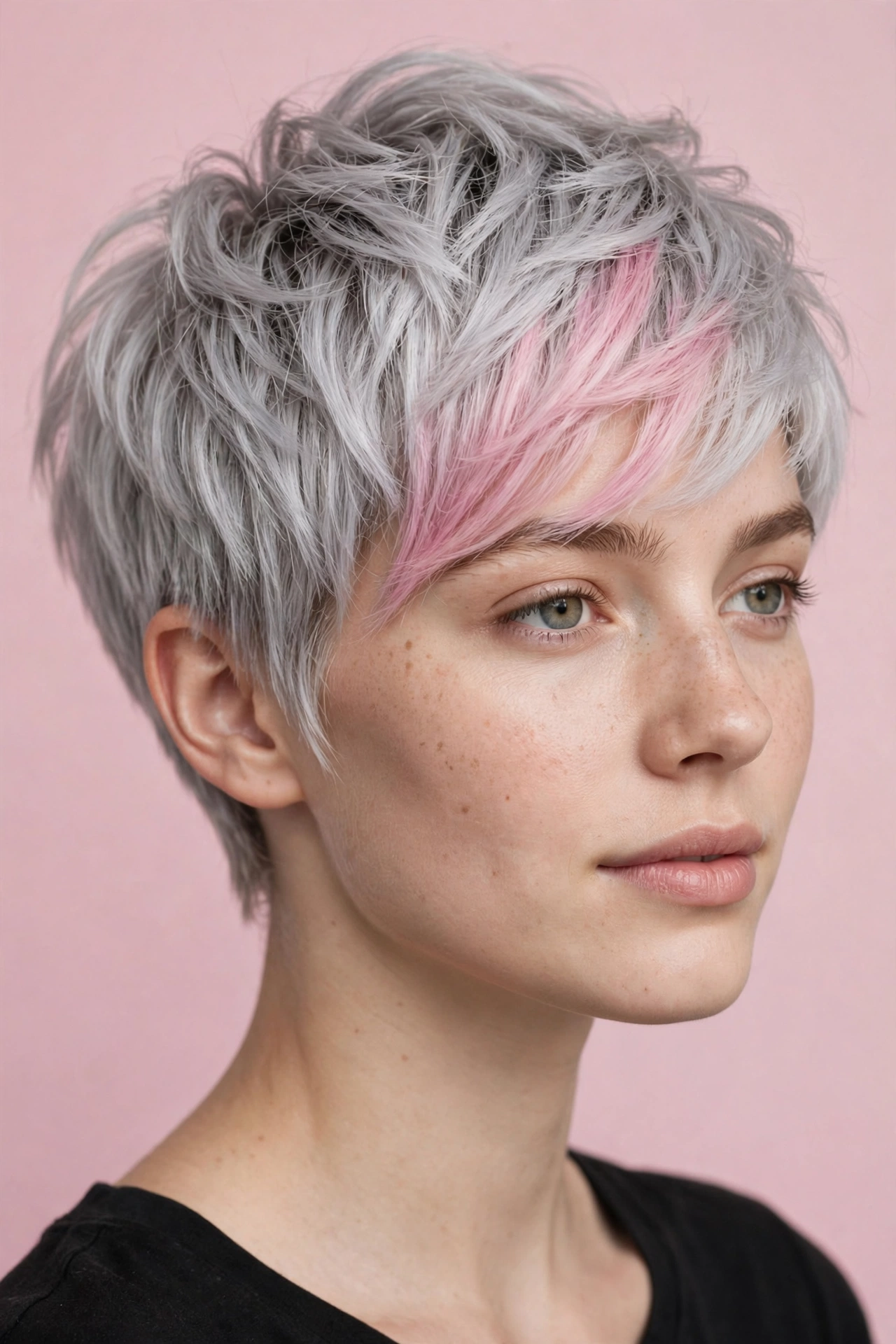 Silver Pixie With a Pastel Pink Fringe