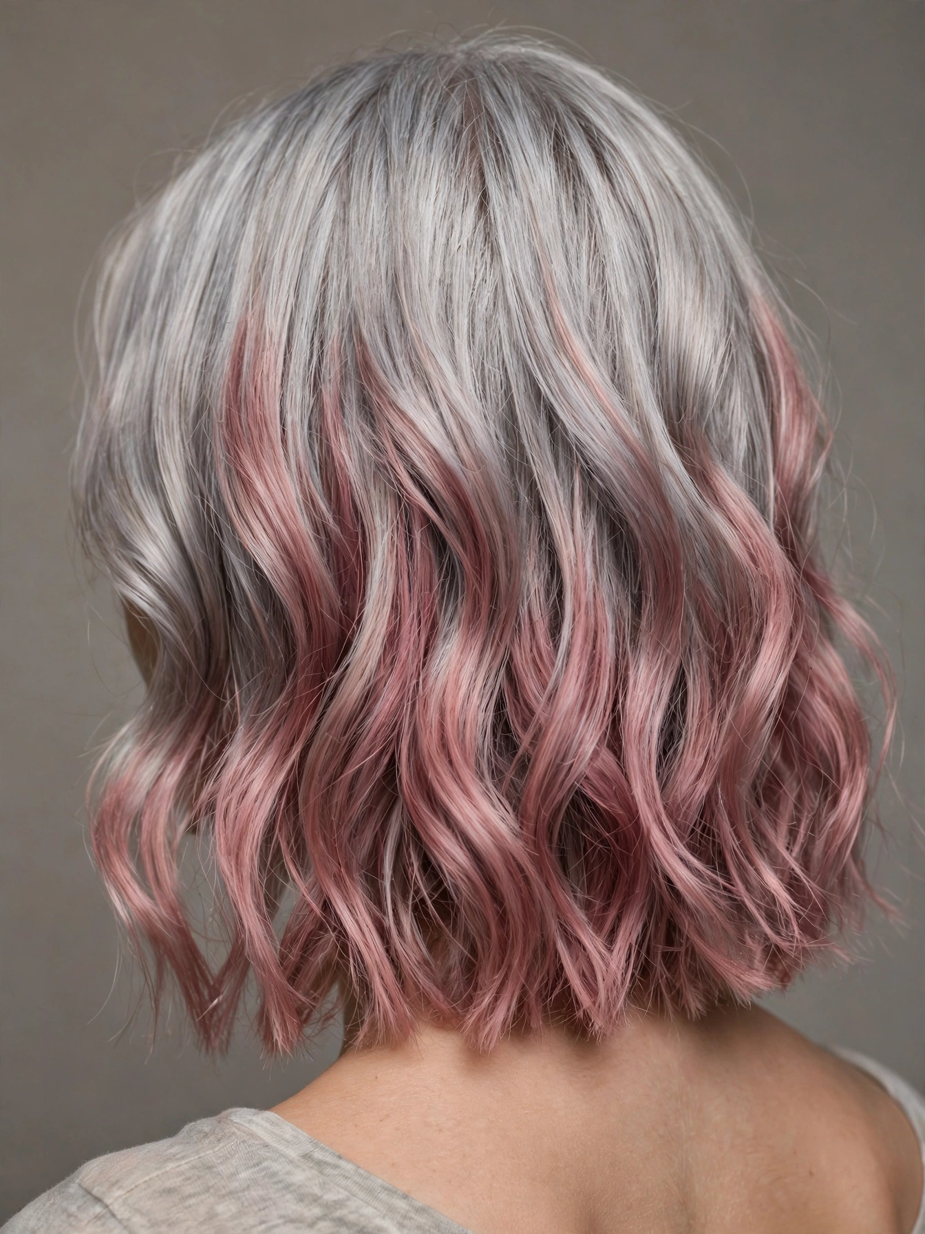 Dusty Rose Balayage on a Silver Lob