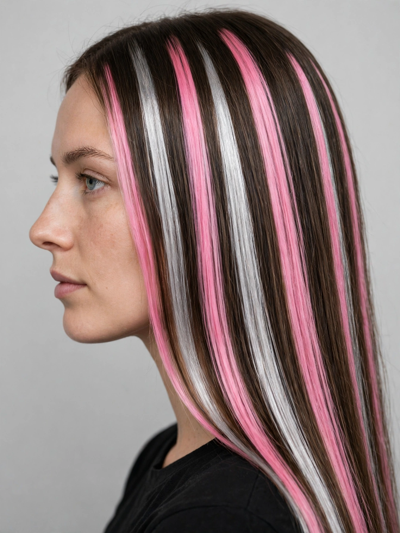 Chunky Silver and Pink Hair Stripe Highlights