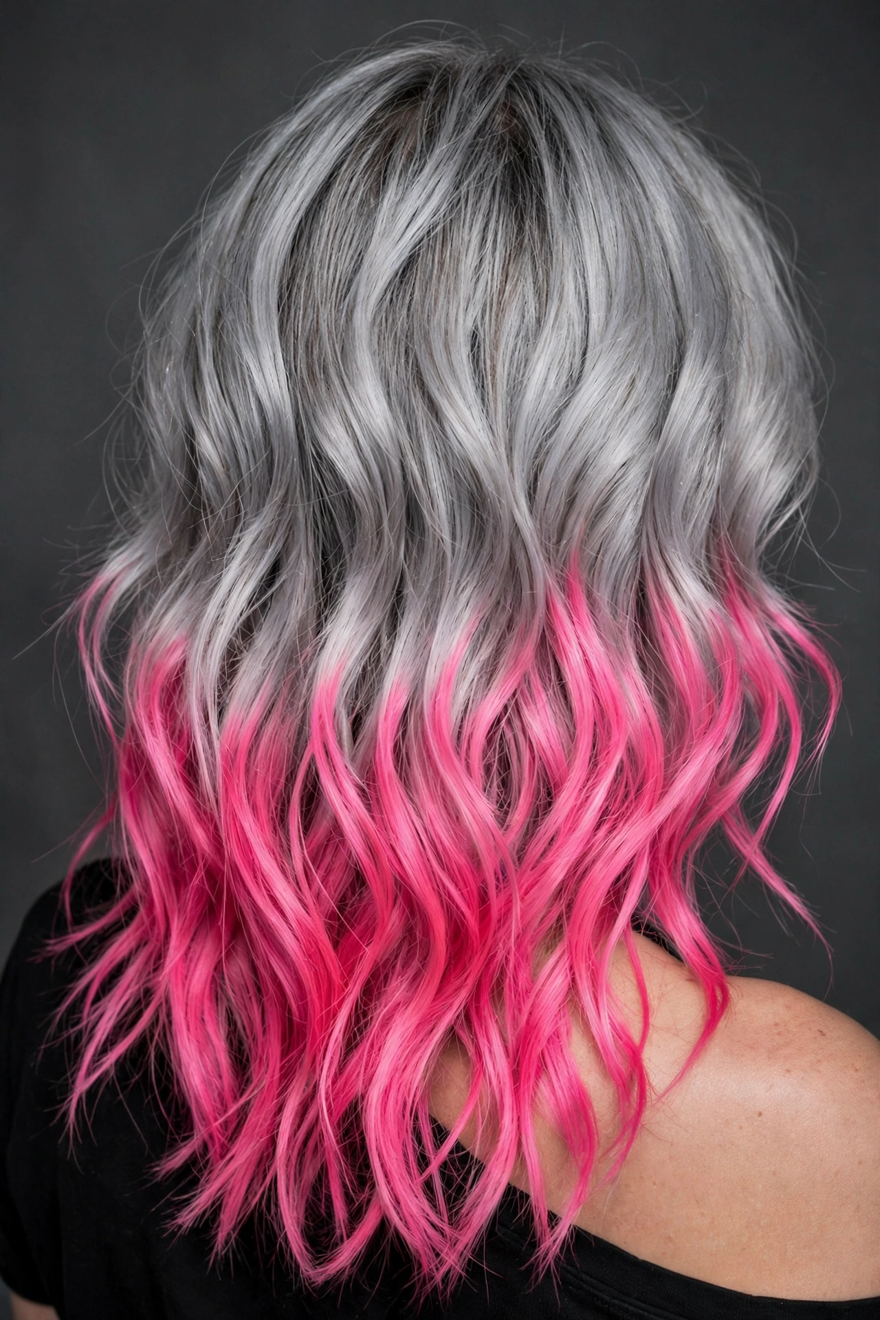 Smoky Silver With Vivid Pink Tips