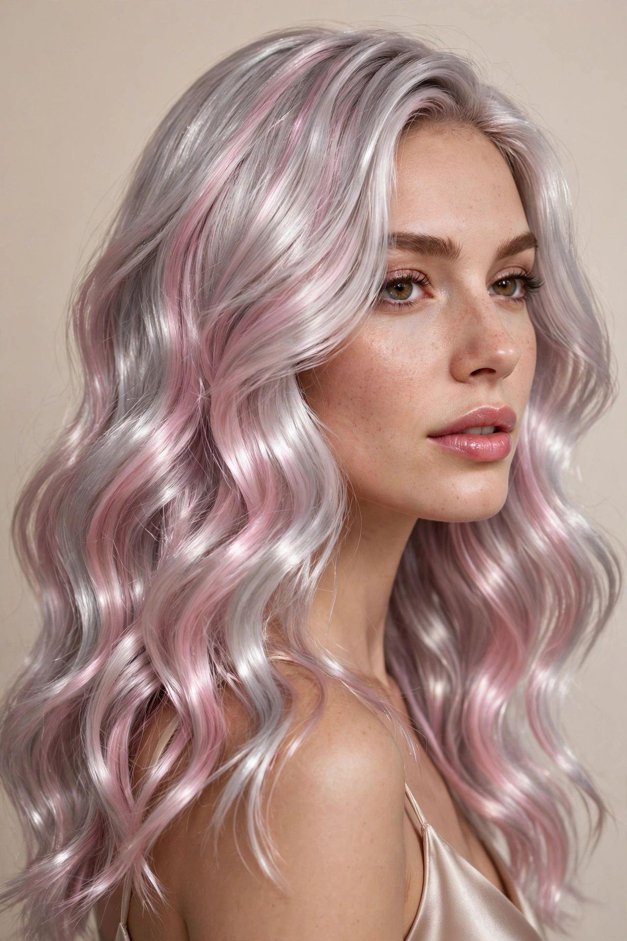 Pearl Pink Silver Waves With a Glossy Finish
