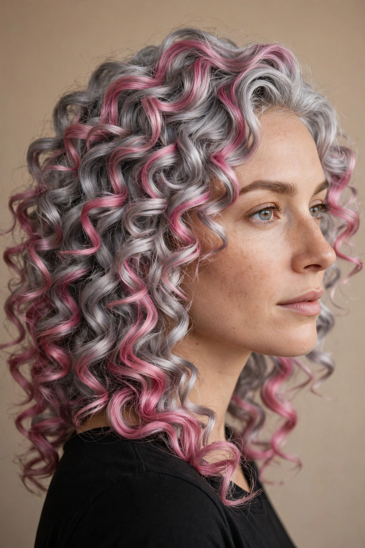 Pink Balayage on Silver Curls