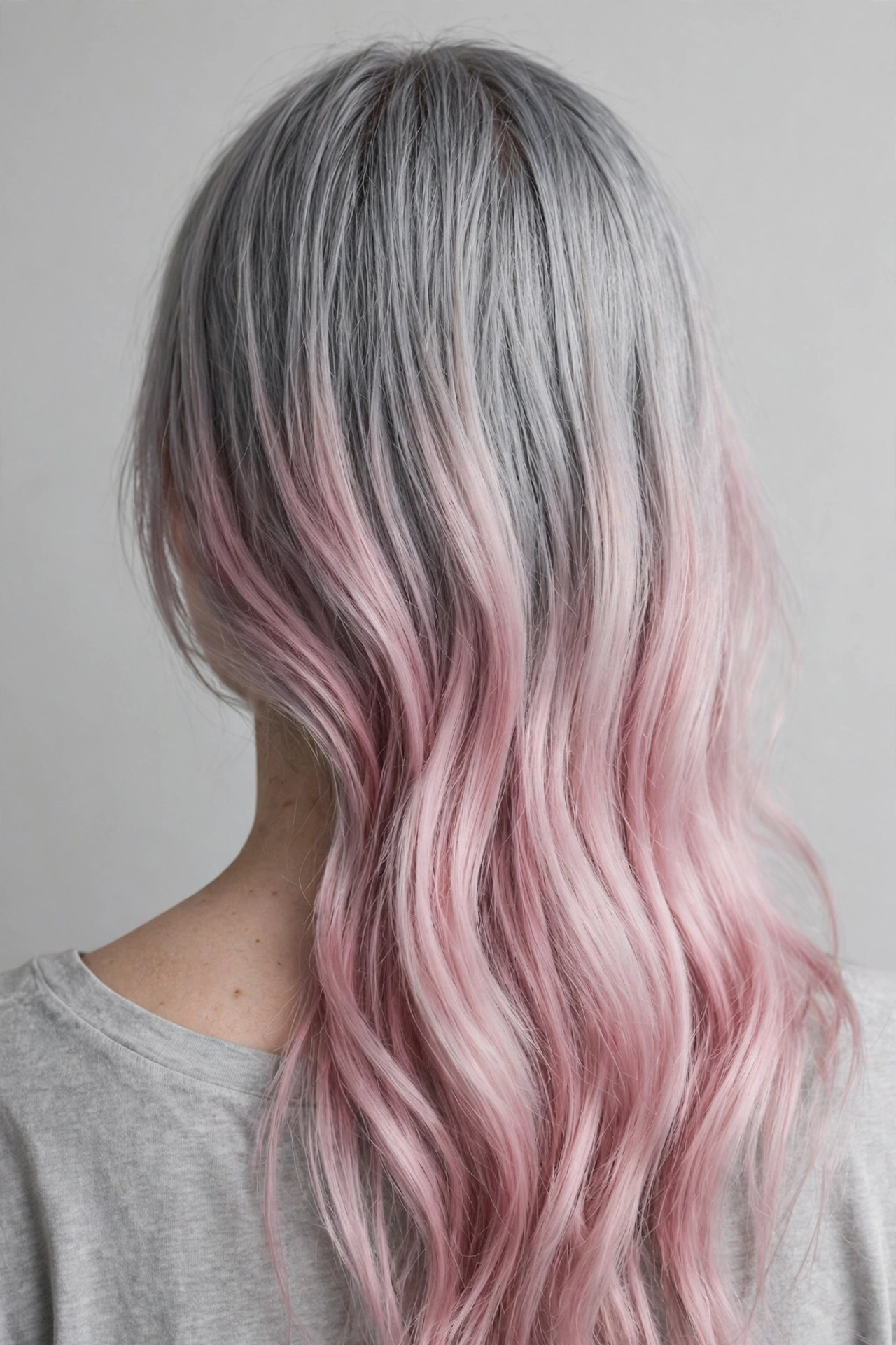 Smoky Silver Roots Fading Into Pastel Pink Lengths